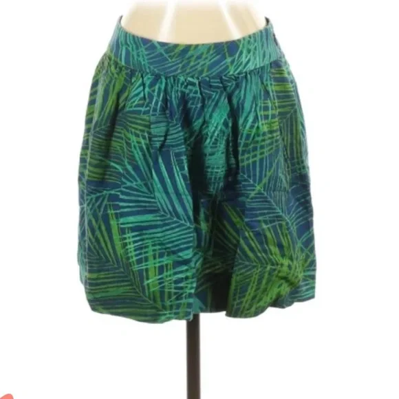 Banana Republic Tropical Leaves Linen Skirt - green blue- size 14 - Picture 3 of 10